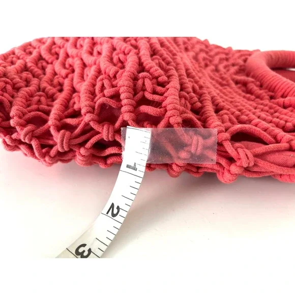 Sigrid Olsen Handcrafted Coral Crochet Tote Wooden Handles Resort Bag Lined NWT - Picture 9 of 16